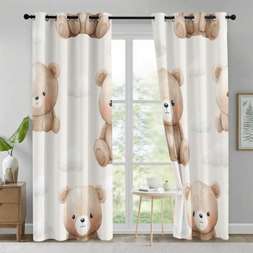 Generisch Vorhänge Kawaii Bär, Süße Tiere Kinder Mädchen Vorhang Blickdicht mit Ösen 2er Set, Verdunklungsvorhänge für Wohnzimmer Schlafzimmer Deko, Gardinen mit Muster 160 X 132 cm (H X B) B-D134