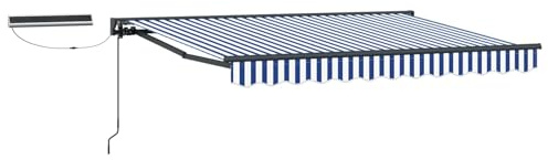 Xhnifbn Gelenkarmmarkise 3 x 2,5 m Markise für Terrasse, Garten und Balkon, Ausziehbare Kassettenmarkise mit Handkurbel, Schattenspender in Anthrazit Blau Weiß