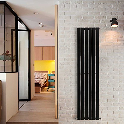 NRG 1600x408 Vertical Column Designer Radiator Black Single Flat Panel