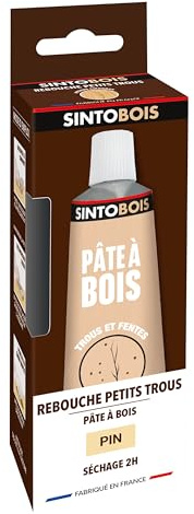 SINTO Pâte à bois tradition pin 80g, rebouche les trous dans le bois, se ponce se perce se visse et se peint, prêt à l'emploi, sec en 2h, intérieur et extérieur