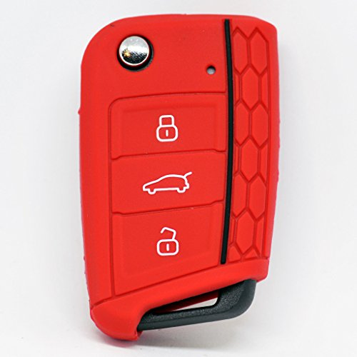 Soft Case Schutz Hülle Auto Schlüssel WABE Style für Golf 7 Polo 6C Seat Ateca Arona Leon Skoda Octavia Superb Kodiaq Klappschlüssel/Farbe: Rot