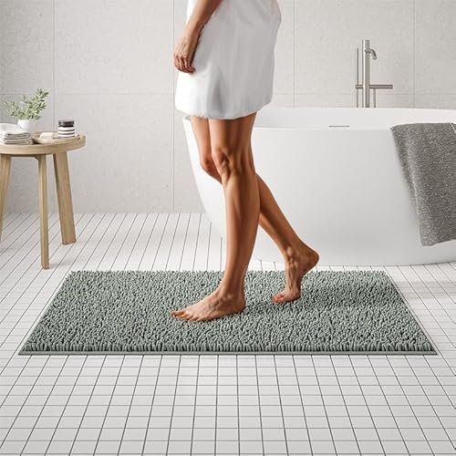 MAYSHINE Alfombra de baño Suave y mullida Máquina Lavable Chenille, Absorción Rápida, Antideslizante, para bañera, Ducha, Dormitorio u Puerta (Sabio Verde, 120x70cm)