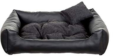 Gutekissen® Hundebett aus Ökoleder Hundebett Hundesofa Hundeliege Hundekissen Kunstleder Hundeschlafplatz - Langlebige Materialien und hohe Qualität EKO (S - 65x55, Schwarz)