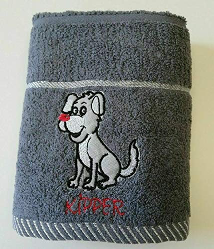 Sue Rossi Ltd 100% Turkish Cotton Tea Towels Embroidered Animal Cooks Cloth Luxury 3 Pack Kitchen Towel Set (Dark Grey Dog)