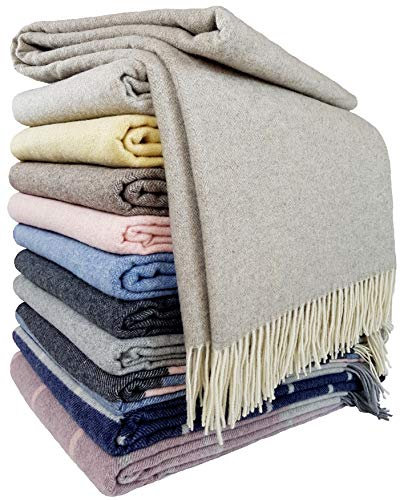 STTS International Kaschmir Decke Wolldecke Wohndecke 100% Merinowolle - Kaschmir - Mix 140 x 200 cm sehr weiches Plaid Kuscheldecke Faro (Beige-Grau)