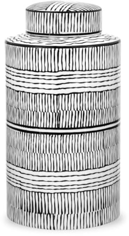 Torre & Tagus Takara Svartvit ingefärsburk vas med lock – 28 cm hög modern vas för blommor rumsdekor – klassisk handgjord heminredning för förvaring och bordsdekoration med gallerkonstverk