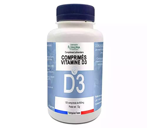 Floralpina - Vitamine D3 120 Comprimés - 100 000 UI/g - Origine 100% Végétale, 5 Fois Plus Concentré