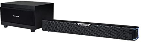 Thomson SB60BTS Soundbar - 120W Potenza Musicale Totale - Bluetooth 5.0 Wireless - Subwoofer Incluso - Montaggio a Parete - Ingresso Ottico & AUX - Telecomando - Design Compatto