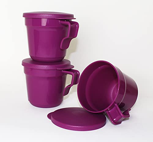 TUPPERWARE Aloha 3x Tasse mit Henkel 350ml Lila Trinktasse + Mini Trichter lila