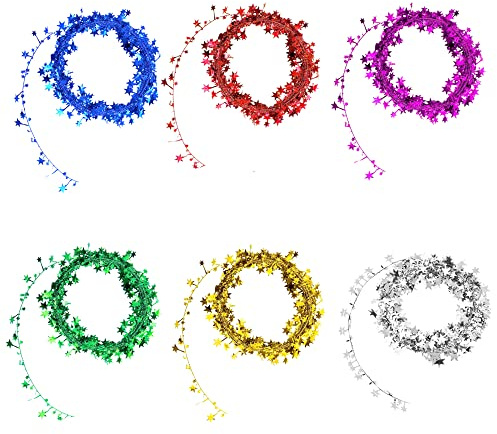 duoyif Weihnachten Lametta Band Girlande 6 Stück Lametta Glitzer Girlande Folien Girlande Stern Glitzernder Lametta Girlande Dünnes Für Party Hochzeit Neujahr Geschenkverpackung Je 7,5 m (Bunt)