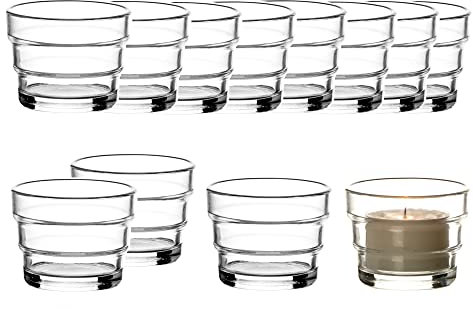 BigDean 12er Set Teelichtgläser hoch - 5,5 x 4,5 cm - Made in Germany - Teelichthalter aus Glas - Stufendesign - Kerzengläser Teelichter