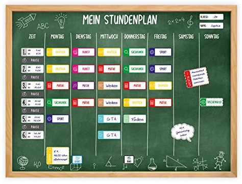 magnetischer Stundenplan Tafel grün mit 90 Magneten und Stift - abwischbar Wochenplaner Schule - ca. 40 x 30 cm