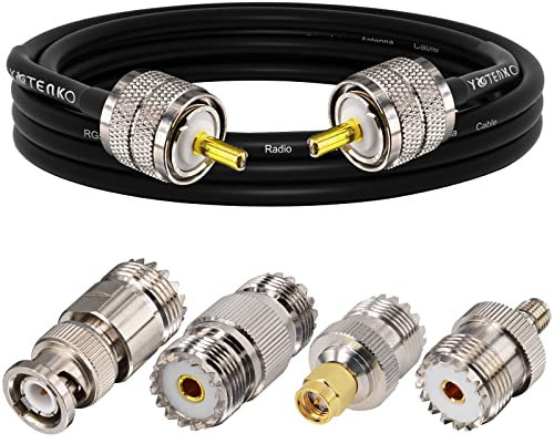 YOTENKO 4 cavi coassiali CB RG58 da 0,7 m, UHF PL259 maschio a maschio + adattatore UHF SO239 femmina a SMA/UHF/BNC per antenna radio CB, radio prosciutto, contatore SWR, radio VHF