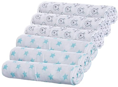 Brandsseller Baby Mully - Pannolini di stoffa, 2 motivi, 1 stella blu e 1 con motivi (circa 77 x 73 cm, set da 6 pezzi)