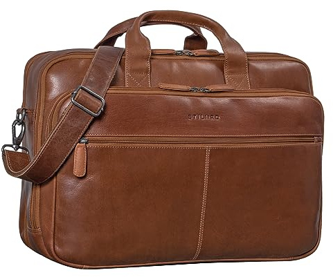 STILORD Noan Leder Aktentasche Herren Groß Business 15,6 Zoll Laptoptasche Lehrertasche Umhängetasche Büro Vintage Echtleder Studententasche Männer Farbe:Toretto - Dunkelbraun