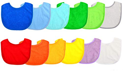 Youngever 12 Baby Bibs, Stay Dry Soft Waterproof Baby Terry Bibs for 3 To 12 Months (Rainbow Colors)