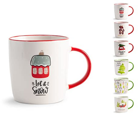 H&H Set 6 Mug in New Bone China, Decori Natalizi, Assortiti, cc370