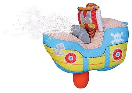 BBJunior Splash'N Play - Water Squirter Pirat Boat: Spielzeugboot mit weichem Körper und Wasserspritze, ideal für Wasser geeignet, ab 24 Monaten, 21 cm, blau (16-89062)