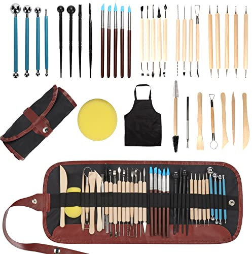 Ceramic Clay Soft Sculpting Tools,Polymer Sculpture Tool Set,37Pcs Pottery Carving Tools with Carrying case Bag for Beginners & Professional (Black)