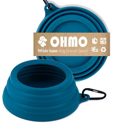 OHMO Faltbarer Hundenapf Reisenapf Hund 700ml, Wassernapf für Hunde Unterwegs Anti Tip Over breite Basis, Weniger Spritzer Verschütten Tragbare Trinknapf für Haustier Auto Reise (Blaugrün)