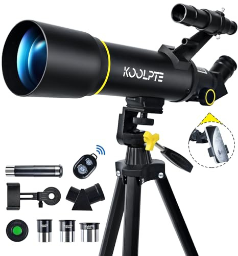 Teleskop, 70 mm bländare 400 mm AZ-montering, astronomiskt brytande teleskop (20 x 200 x) för barn och vuxna, bärbart reseteleskop med stativ telefonadapter, bärväska, fjärrkontroll, lätt att använda