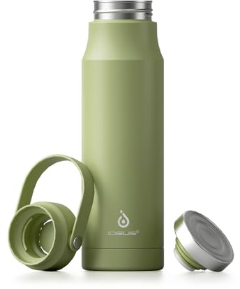IDEUS® Vakuumisolierte Wasserflasche, 24oz (710ml) Edelstahl Doppelwand Flasche Metall Sport Kantine mit auslaufsicherem Schraubverschluss (710ml,Grass Grün)