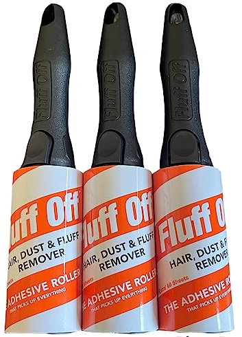 Fluff Off 3 pack Lint Rollers - 180 Sheets Total Lint Roller Removers for Removes Pet, Cats, Animals Hairs From Bed, Carpet & Dust From Clothes - 60 Sheets per refill