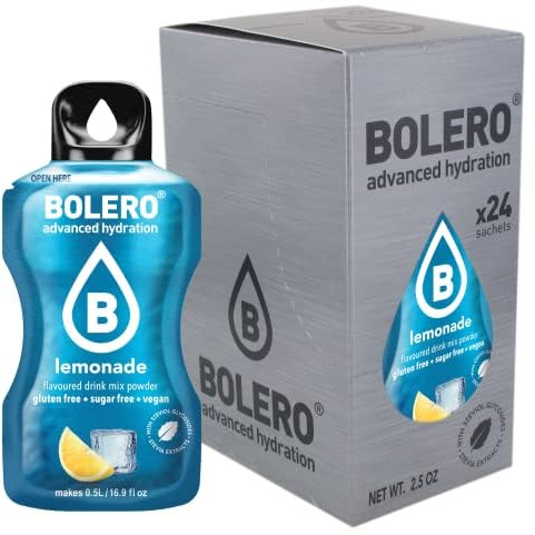 Bolero LEMONADE 24x3g | Jus en poudre sans sucre, édulcoré à la stévia + vitamine C | pour enfants et sportifs | sans gluten, végétalien | goût de limonade
