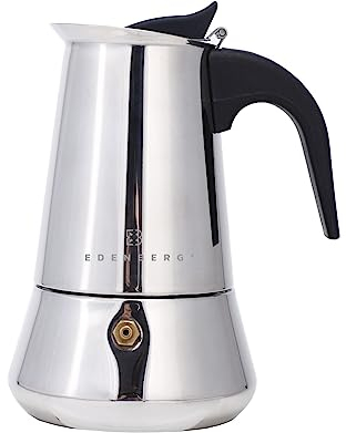 Edenberg - Induktions-Mokkakanne Marble - Stahl-Kaffeemaschine für 6 Espresso-Tassen - 450 ml - Kleiner Reise-Mokkakocher - Edelstahl - mit Druckventil zur Sicherheit - Geeignet für alle Herdarten