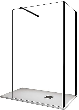 Parete Doccia Walk-in Angolare Doppio Vetro 8 mm Reversibile telaio nero 78-80 x 118,5-120,5 cm (CWALKINBLACK80X120)
