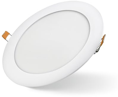 Bright Source LED Round Panel Downlight, Slimline Recessed Ceiling Spotlight, White Trim, 12W, 960lm, 3CCT Adjustable Colour 3000K 4000K 6000K, IP20, 155mm Cutout