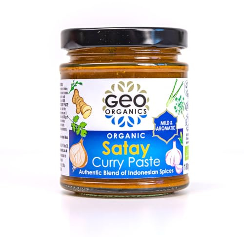 Geo Organics Satay Curry Paste 180G (Pack of 1) Serves 4 | Organic Indonesian Paste | Vegan & Authentic Indonesian Flavor | Medium Spice | No Artificial Additives | Ready-To-Use Paste