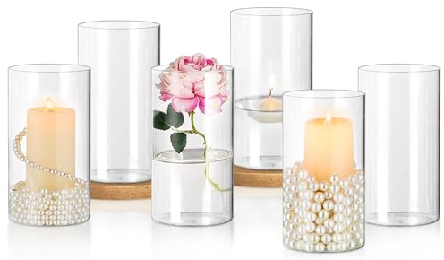 KOIUEYW Jarrón de Cristal Transparente de 15 cm de Alto - Cilíndrico y Alto para Decoración de Mesa y Flores