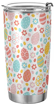Anticsao Becher mit Ostereier-Muster, mit Deckel und Strohhalm, isolierter Edelstahlbecher, doppelwandiger Reise-Kaffeebecher, Thermo-Vakuumbecher für heiße und kalte Getränke, 590 ml