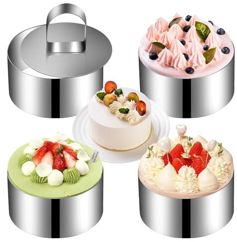 Juego de aro de Postre de 4 cm, Anillo para Servir, Tarro Redondo para Pasteles, Anillo de Mousse de Acero Inoxidable, Anillo pequeño para Hornear, Molde para prensar Alimentos, con Varilla de Empuje