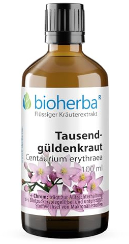 Tausendgüldenkraut Tropfen, Tinktur 100 ml – Centaurium erythraea Flüssig-Extrakt mit Chrom für den normalen Blutzuckerspiegel, Vegan von BIOHERBA PZN 17187830