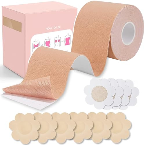 Sujetador adhesivo con cinta para el pecho, beige, A-E