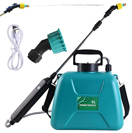 Pulverizador eléctrico de hombro – Pulverizador alimentado por batería, pulverizador líquido de flores | Correa de hombro ajustable de 5 litros, rociador de agua de 2 boquillas de pulverización,