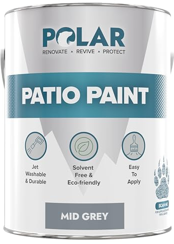 Polar Patio Floor Paint - Mid Grey RAL 7045-5 Litres - Outdoor Floor Paint for Concrete, Garden Patio, Stone, Pathway Flags & Paving Slabs - Easy to Use UV & Weather Resistant