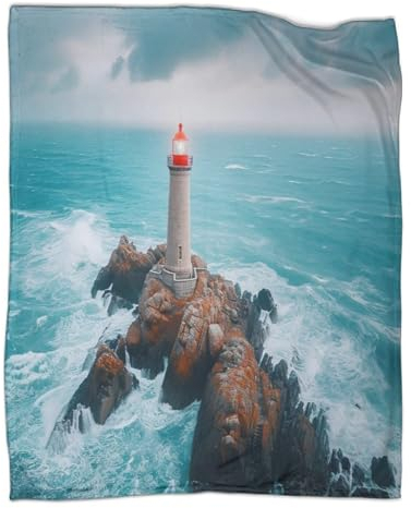 Leuchtturm Kuscheldecke 80x90inch(200x230cm),weich & Warm,extra Flauschig Als Sofadecke Sea Landscape Wohndecke Yogadecke Tagesdecke,Plüsch Sofaüberwurf