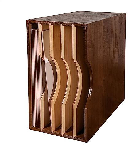 Schallplattenregal Schallplattenaufbewahrung, Tisch-Schallplattenbox, Schallplattenalbumhalter, CD-Schallplattenkiste aus Eichenholz mit herausnehmbarer Trennwand, fasst bis zu 40 Schallplatten Halter