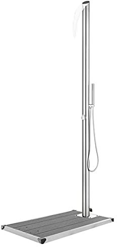 Iiaky Gartendusche mit Grauer Gartendusche Bodenplatte AußEndusch Bodendusche Bodenplatte 225 cm Edelstahl