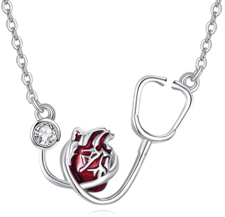 VENACOLY Anatomische Herz Halskette S925 Sterling Silber Stethoskop Anhänger Pflege Halskette Anatomischer Herz Schmuck für Damen Frauen Arzt Kranken Schwester
