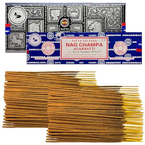 LAMARE Bastoncini di incenso Satya Nag Champa 100 g + Super Hit 100 g (tra 70-80 bastoncini di ogni profumo) - Aromaterapia - Meditazione - Yoga - Packaging EcoFriendly