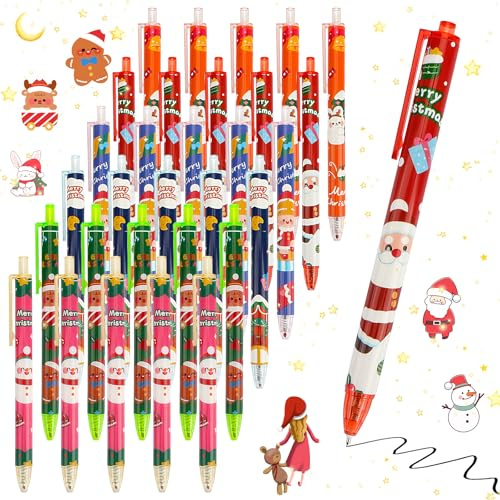 Coicok 30 Stück Weihnachts Kugelschreiber, Druckkugelschreiber Kinder, Weihnachtsbaum Schneemann Weihnachtsmann Tintenroller Mitgebsel für Kinder Kindergeburtstag Weihnachtsgeschenke