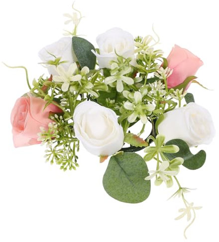 MAGICLULU Blumenkerze Für Stumpen Künstlicher Rosenblumenkranz Mit Künstlichen Kerzen Als Hochzeitsdekoration