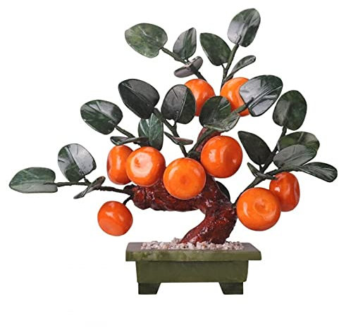 AITEKODVG Künstliche Pflanzen, Feng Shui, glückverheißende Bonsai-Ornamente, Jade-Schnitzerei, Orangenbaum-Bonsai, Wohnzimmer-TV-Schrank, Bonsai-Veranda-Ornamente, künstliche Topfpflanzen