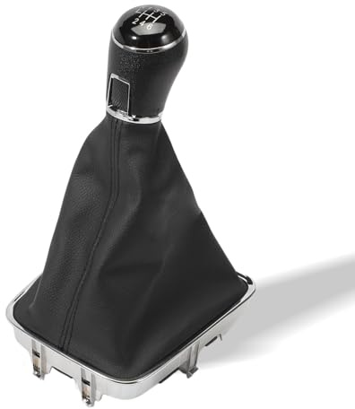 Taesayl Schaltknauf für VW Sharan Tiguan Seat Alhambra, 5N0711113, Schaltsack Schaltmanschette Schalthebel Knauf Schaltknopf Rahmen, 6 Gang 12mm Schwarz