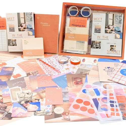 ROEOWENE 410 PCS Scrapbooking Kit Aesthetic Scrapbooking Accessori DIY Scrapbook Adesivi Vintage Stickers Journal Junk Journaling Kit Regalo per Donne Adolescenti Compleanno Natale-Arancione