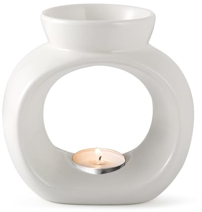FHISKUNYU ​Duftlampe Für Ätherische Öle, ​Duftöl Lampe aus Keramik, Weiße ​Duftlampe Teelicht mit Weitem Aromaverbreitung – Elegantes Design für Zuhause, Büro & Wellnessbereiche